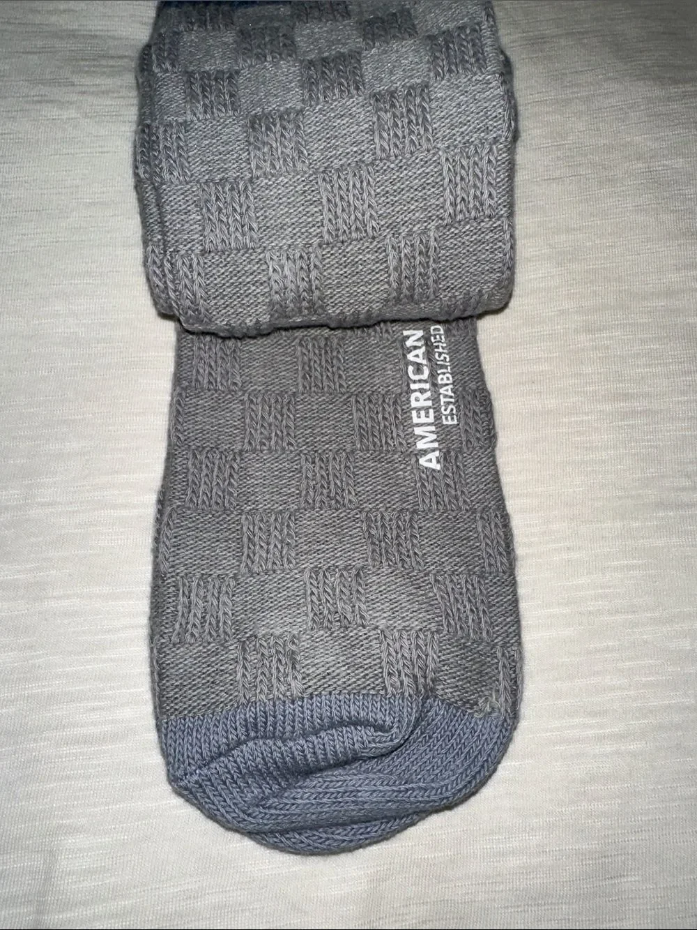 AE Men’s Blue Gray Check Knit Crew Cotton Blend Socks